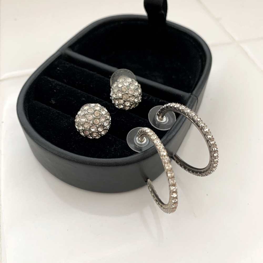 Cubic Zirconium Silver Hoop and Stud Earrings set